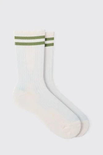 Mens Green Waffle Stripe Socks, Green