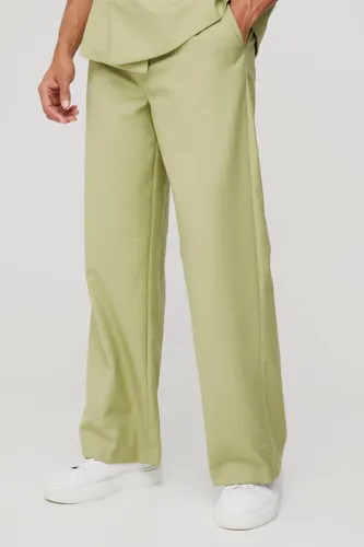 Mens Green Wide Leg Tailored Trousers, Green