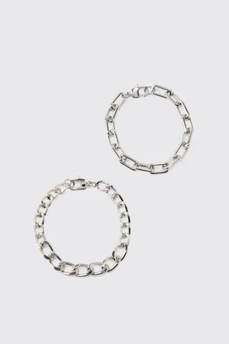 Mens Grey 2 Pack Chain Bracelets, Grey