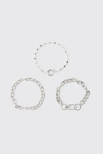 Mens Grey 3 Pack Chain Bracelets, Grey