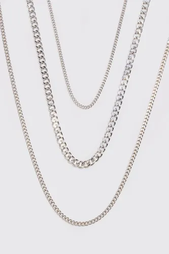 Mens Grey 3 Pack Chain Necklace In Silver, Grey