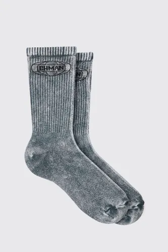 Mens Grey Acid Wash Bhm Socks In Charcoal, Grey