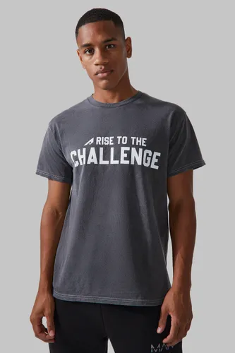 Mens Grey Active Overdyed Rise To The Challenge T-shirt, Grey