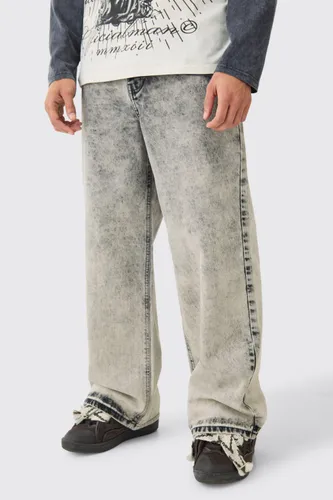 Mens Grey Baggy Rigid Acid Wash Jeans In Charcoal, Grey