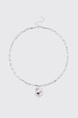 Mens Grey Bear Pendant Chain Necklace, Grey