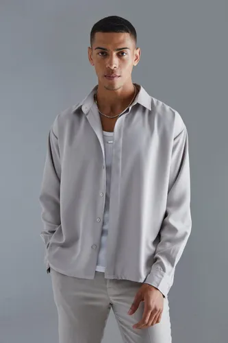 Mens Grey Boxy Concealed Placket Soft Twill Shirt, Grey
