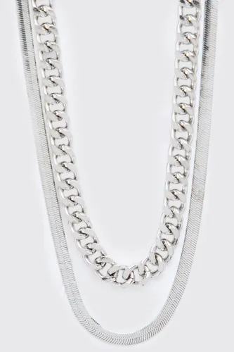 Mens Grey Double Layer Smooth Chain Necklace, Grey