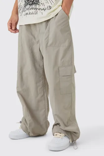 Mens Grey Elasticated Waist Cargo Pocket Parachute Trousers, Grey