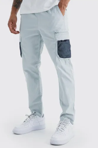 Mens Grey Elasticated Waist Comfort Mesh Pocket Cargo Trouser, Grey