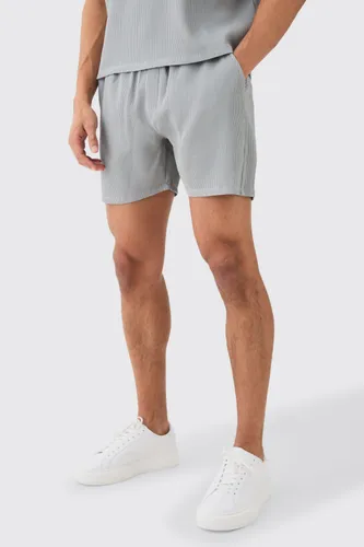 Mens Grey Elasticated Waist Pleated Drawcord Shorts, Grey
