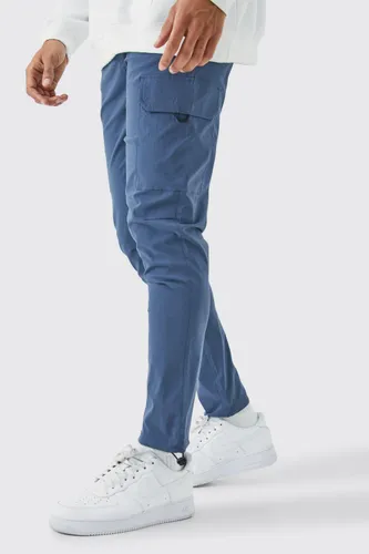 Mens Grey Elasticated Waist Technical Stretch Skinny Cargo Trouser, Grey
