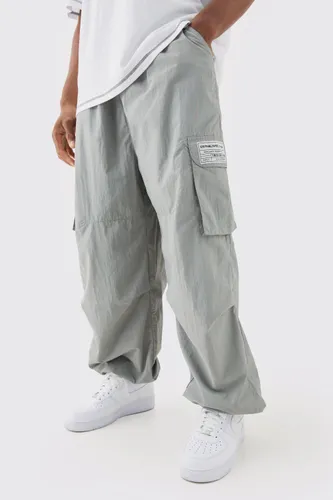 Mens Grey Elasticated Waist Woven Tab Parachute trousers, Grey