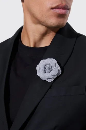 Mens Grey Fabric Flower Brooch In Charcoal, Grey