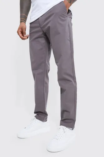 Mens Grey Fixed Waist Slim Fit Chino Trousers, Grey