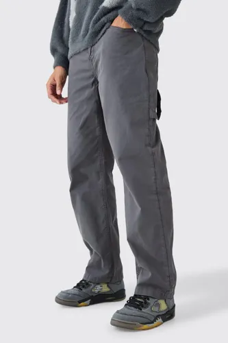 Mens Grey Fixed Waist Washed Relaxed Fit Carpenter Trouser, Grey