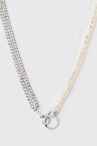 Mens Grey Half Pearl Half Chain Necklace, Grey