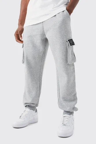 Mens Grey Jersey Cargo Jogger With Woven Tab, Grey