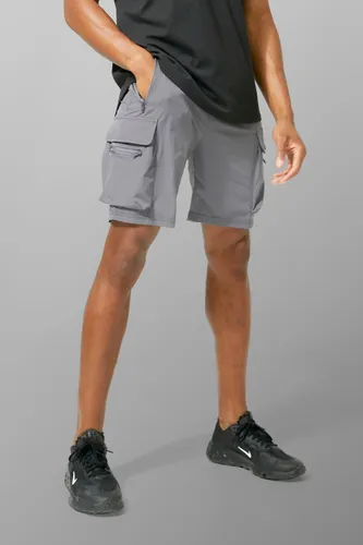 Mens Grey Man Active Lightweight 5inch Cargo Shorts, Grey