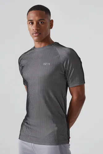 Mens Grey Man Active Muscle Fit Ribbed Raglan T-shirt, Grey