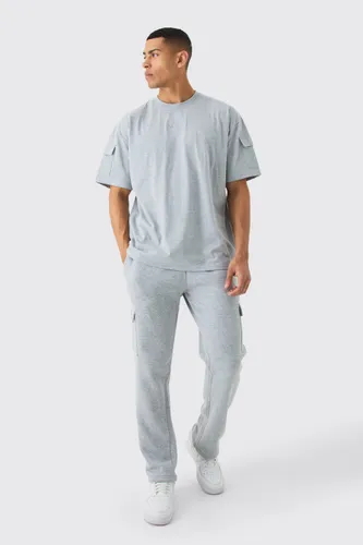 Mens Grey Man Roman Oversized Cargo T-shirt And Jogger Set, Grey