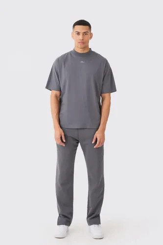 Mens Grey Man Signature Oversized Extended Neck Tshirt And Jogger Set, Grey
