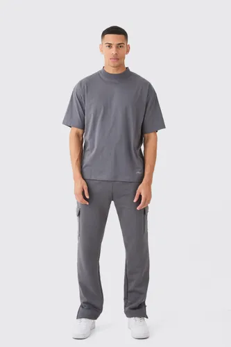 Mens Grey Man Signature Oversized Tshirt And Cargo Jogger Set, Grey