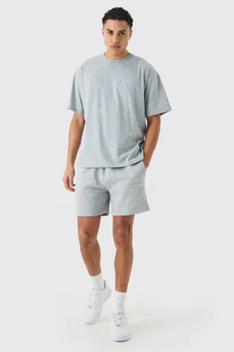 Mens Grey Man Signature T-shirt And Loose Short Set, Grey
