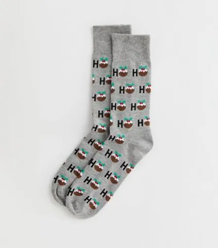 Men's Grey Marl Ho Ho Ho Christmas Socks New Look