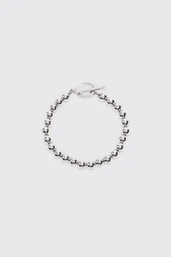 Mens Grey Metal Bead Detail Bracelet In Silver, Grey