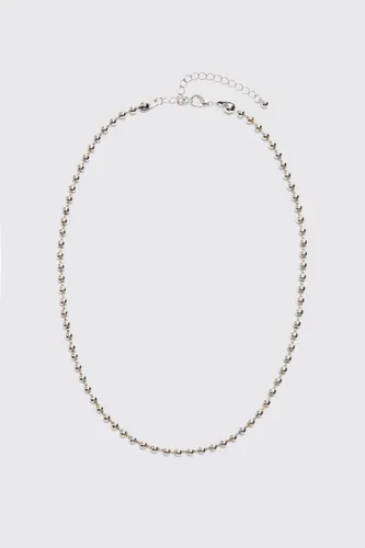 Mens Grey Metal Beaded Chain Necklace In Silver, Grey