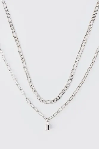 Mens Grey Multi Layer Chain Necklace, Grey