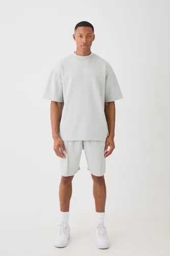 Mens Grey Overisized T-shirt & Short Interlock Set, Grey