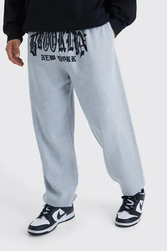 Mens Grey Oversized Brooklyn Crotch Graphic Jogger, Grey