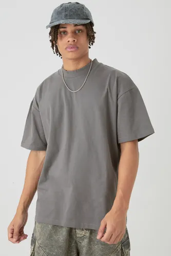 Mens Grey Oversized Extended Neck Heavyweight T-shirt, Grey