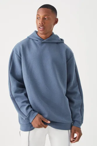 Mens Grey Oversized Heavy Textured Pipped Hoodie, Grey
