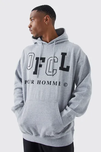 Mens Grey Oversized Offcl Text Hoodie, Grey