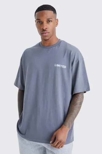 Mens Grey Oversized Raised Limited Text T-shirt, Grey
