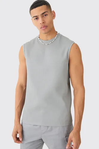 Mens Grey Pleated Sleeveless vest, Grey