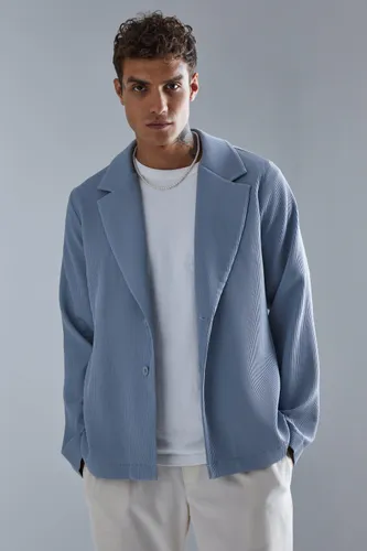 Mens Grey Pleated Slim Fit Smart Jacket, Grey