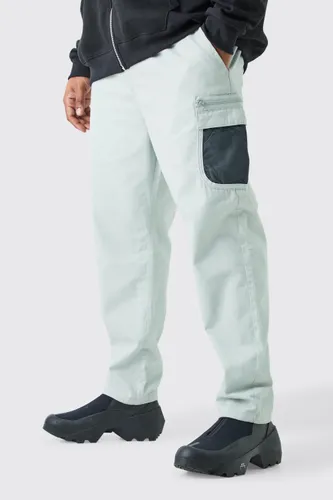 Mens Grey Plus Elastic Comfort Mesh Pocket Cargo Trouser, Grey