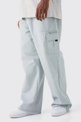 Mens Grey Plus Elastic Ripstop Cargo Zip Trouser, Grey
