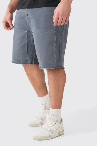 Mens Grey Plus Fixed Waist Washed Relaxed Twill Carpenter Short, Grey