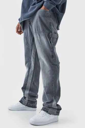 Mens Grey Plus Slim Rigid Flare Gusset Jeans, Grey