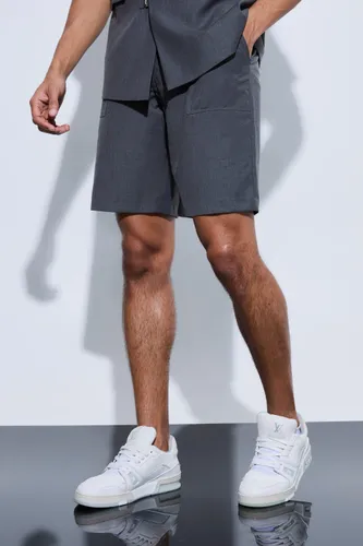 Mens Grey Pocket Detail Tailored Shorts, Grey
