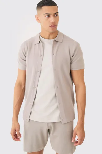 Mens Grey Regular Fit Short Sleeve Knitted Shirt, Grey