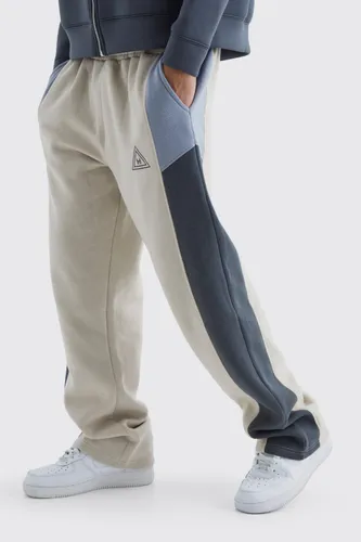 Mens Grey Relaxed Colour Block Branded Jogger, Grey