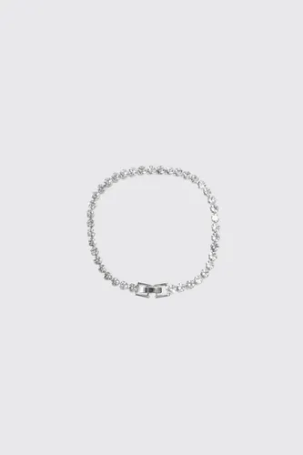 Mens Grey Round Iced Charm Bracelet In Silver, Grey