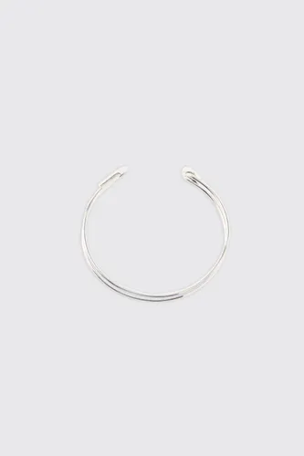 Mens Grey Safety Pin Detail Cuff In Silver, Grey