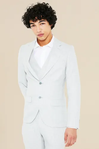 Mens Grey Single Breasted Skinny Textured Suit Jacket, Grey