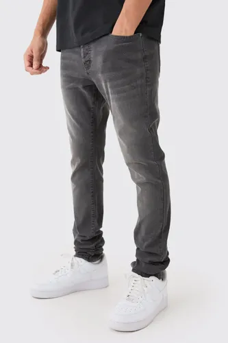 Mens Grey Skinny Stretch Stacked Jean In Charcoal, Grey
